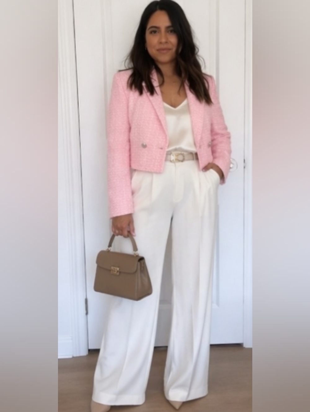Zara Tweed Textured Cropped Blazer Pink Size XS - Picture 3 of 16